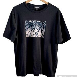 Express Wicked Woods‎ Abstract Black T-Shirt Short Sleeves Cotton Men's Large